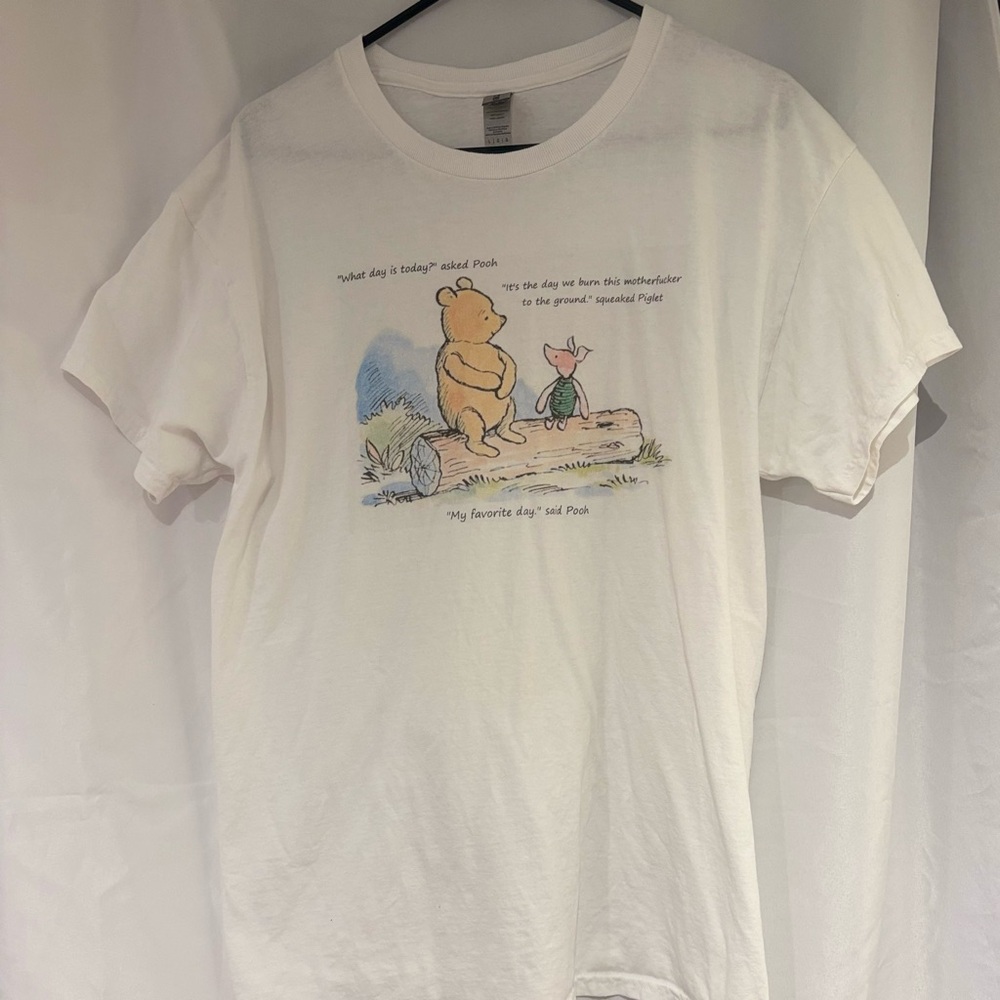 Funny White T-Shirt with Winnie the Pooh and Piglet Graphic